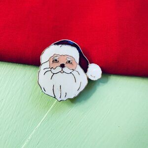 Vintage Santa Pin Santa Claus Face Brooch Vintage Xmas Costume Jewelry